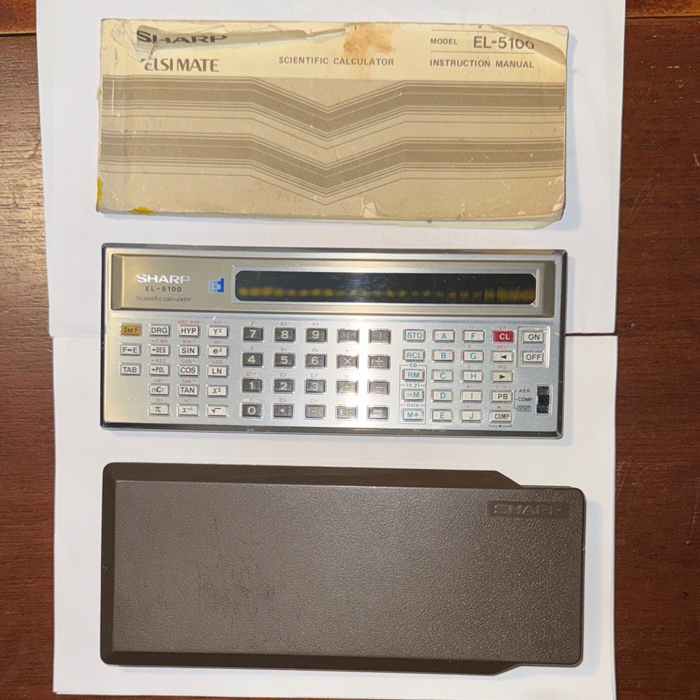 Sharp Elsimate EL-5100 Silver Scientific Calculator with Hard Case Manual WORKS